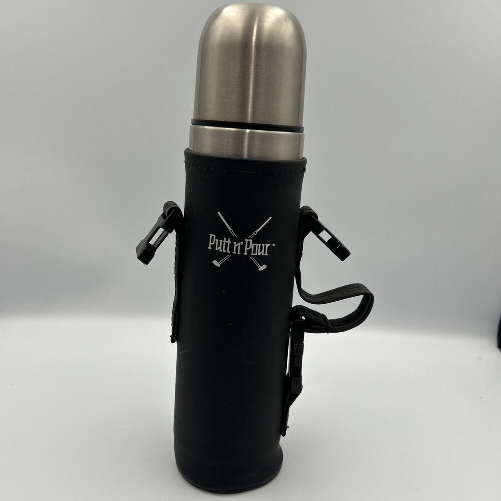 Putt n' Pour Golf Thermos Flask 16oz Stainless Steel Vacuum Insulated w/Sleeve